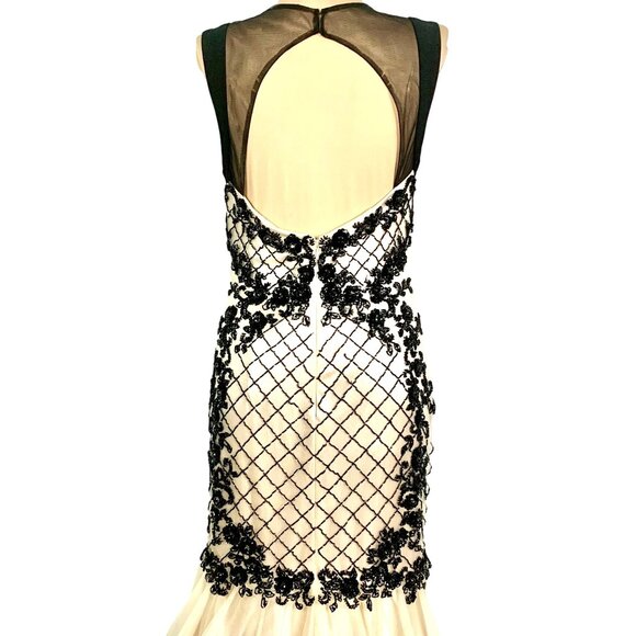 Jolene Mermaid Chiffon Beaded Rhinestone Prom Gown Black Ivory Pageant Size M - Picture 6 of 12